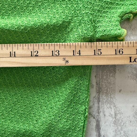 Have Girl Y2K Green V Neck Short Sleeve Ruffled Hem Knit Crop Top No Sz - Picture 5 of 6